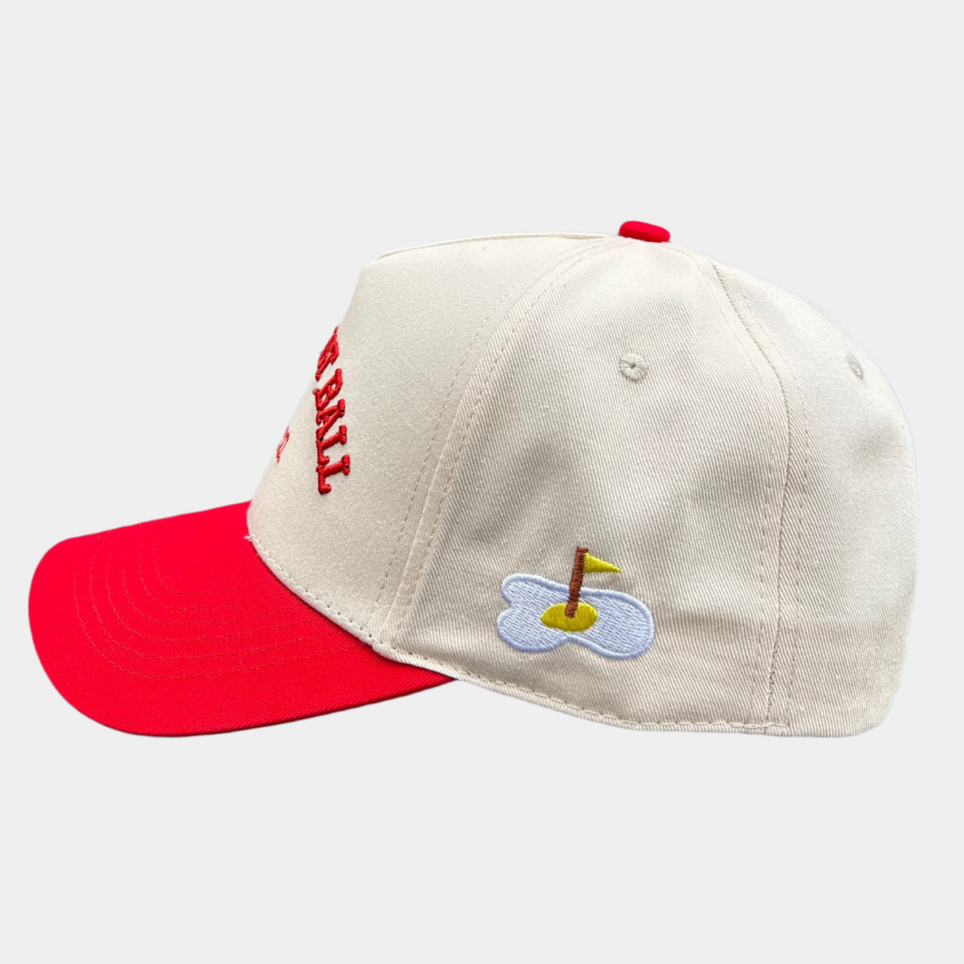 breakfast ball golf hat red