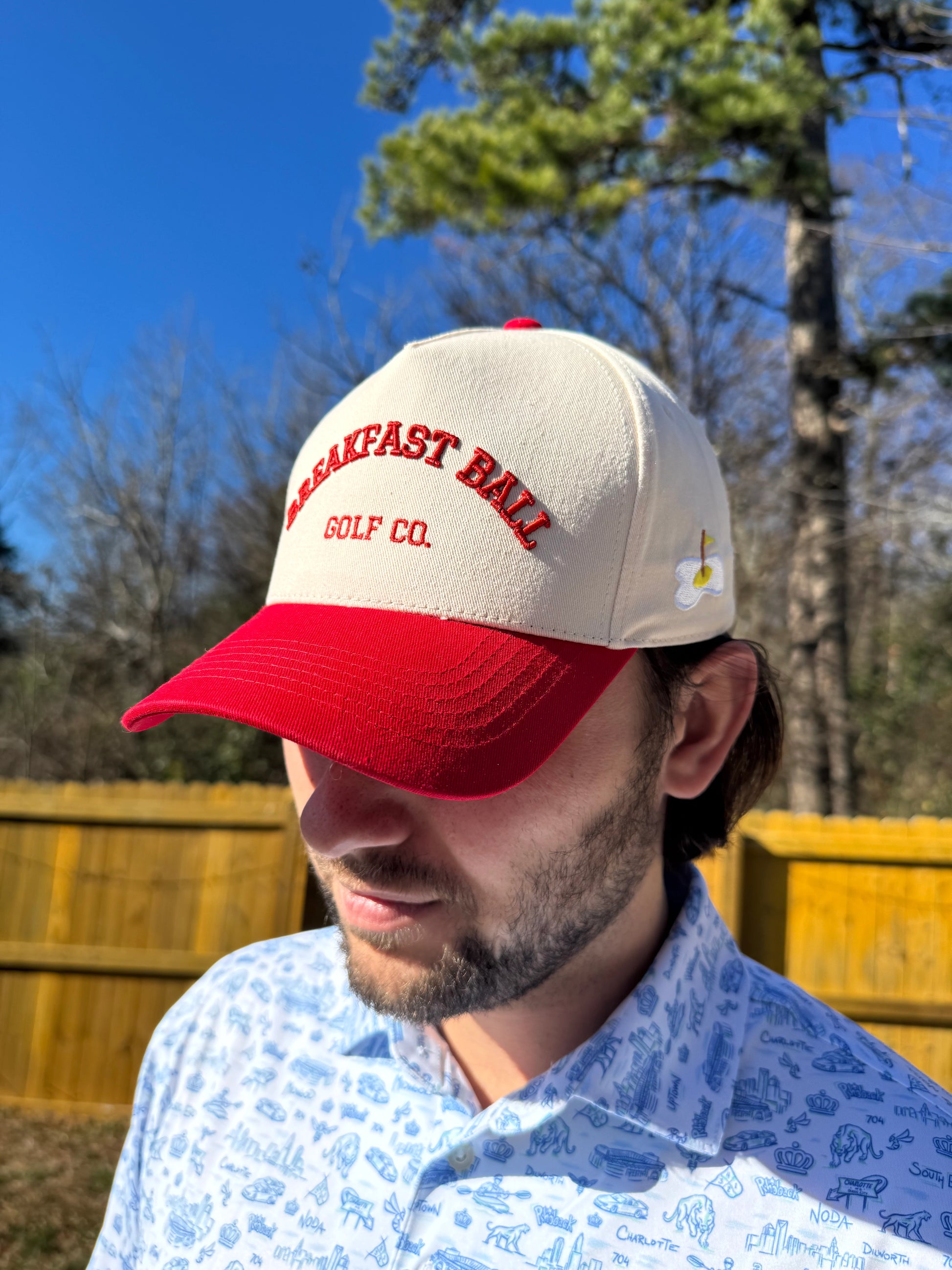 red golf hat